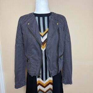 GAP Quilted Moto Jacket Charcoal Grey Size 2